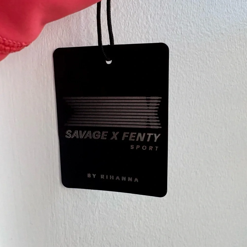 Savage X Fenty Wildcat Strappy Back Sports Bra in coral and yellow  Size S